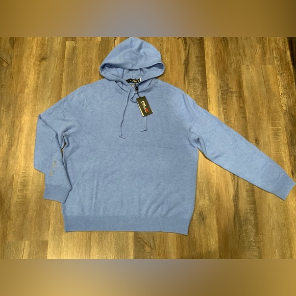 New RLX Ralph Lauren Blue Heather 100% Cashmere Pullover Hoodie Men's Sz XL